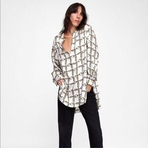 ZARA White Gold Chain Oversized Tunic Blouse Women's Size S